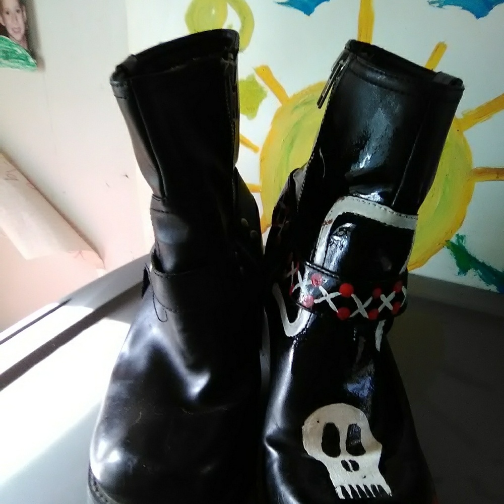 Hand painted biker boots